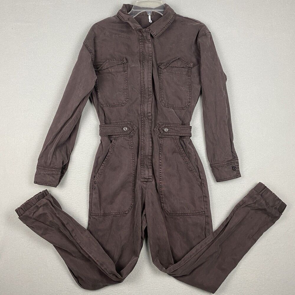 YFB Young Fabulous & Broke Jumpsuit Womens Small Brown Coveralls Utility Cargo